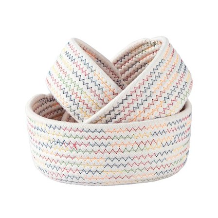 Diverse flettet oppbevaringskurv smykker skrivebords oppbevaringskurv liten kurv fjernkontroll oppbevaringskurv 3-delt sett stor, medium og liten