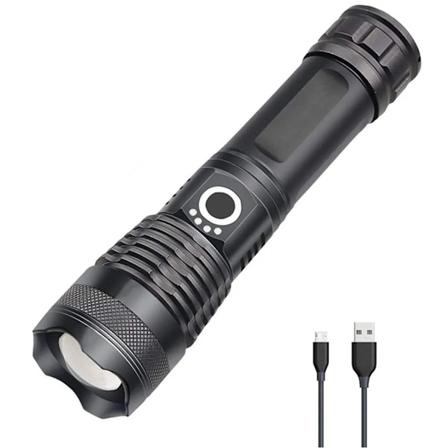 LED-lommelykt 10000 lumen, ekstremt lyssterk lommelykt, oppladbar USB-lommelykt, IPX4 vanntett, 5 nivåer av lysstyrke justerbar