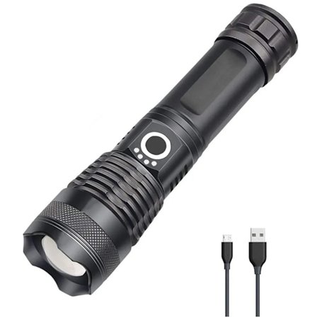 LED lommelygte 10000 lumen, ekstremt lysstærk lommelygte, genopladelig USB lommelygte, IPX4 vandtæt, 5 niveauer af lysstyrke justerbar