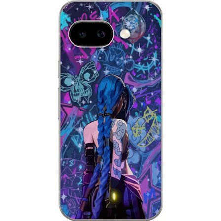 Kompatibelt Mobilskal till Google Google Pixel 9a Färgstark graffitiillustration med blåhårig karaktär i urban neonstil och kreativt kaos