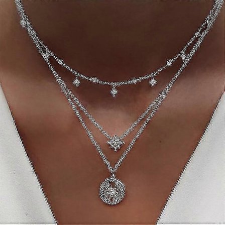 Kristallhalsband med flera element, Hängsmycke med flera lager (NE-0002-24)