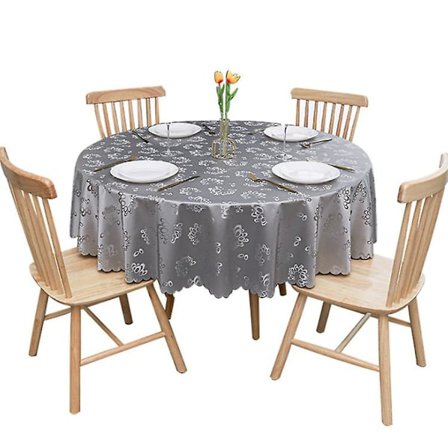 PVC dugt Olie lærred dug Rund dug Olie lærred dug Vaskbar dug Barok slyngtråde Arabesk-grå Ø 160 cm / 62.99 in