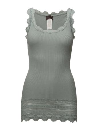 Silk Top Medium W/Wide Lace T-shirts & Tops Sleeveless Grønn Rosemunde