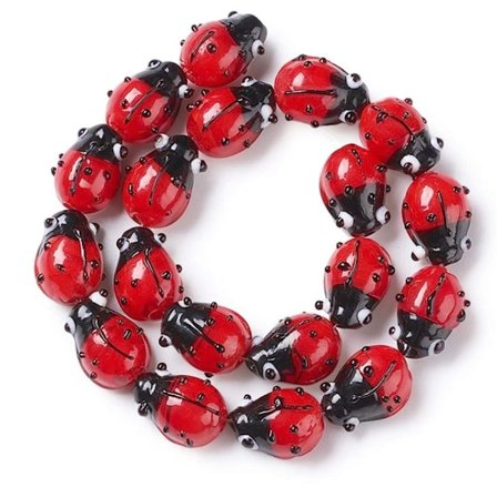 20 stk. røde mariehøne lampwork glas perler dyre insekt