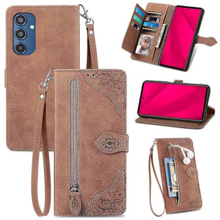 Kompatibel med Samsung Galaxy M35 Zip-lomme Magnetisk kortholder med håndleddsstropp Lommebokveske for Samsung Galaxy M35