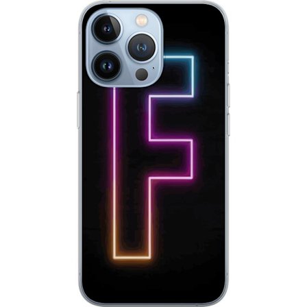 Kompatibelt Mobildeksel til Apple Apple iPhone 13 Pro Neonbokstav F i rosa, blå og gule lyskanter mot en mørk bakgrunn, grafisk bokstavillustrasjon