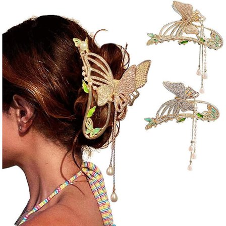 2 stk. store hårklemmer, sommerfugl metal hårklemmer til kvinder, skridsikre store hårklemmer til kvinder til tyndt hår piger tykt hår tilbehør