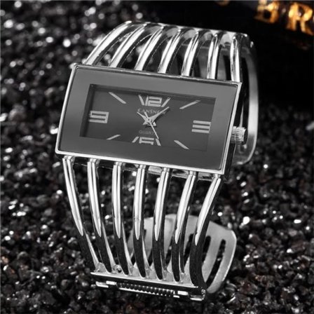 Märkes Damklockor Dammode Armband Kvarts Stål Klocka Montre Present reloj mujer Relogio Feminino Silver Svart