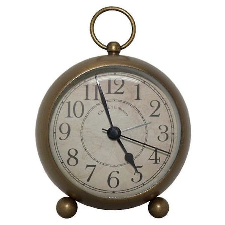 Bordklokke Vintage Metall Rund Bordklokke med Håndtak og Drageføtter Stativ for Hjem Stue Soverom Dekor 11 cm * 15 cm