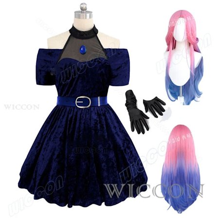 Mizi Cosplay Kostym Peruk Maskeraddräkt Halloween Fest Rollspel Prestandakläder Blå Sammet Outfit Anime Cosplay Försäljning