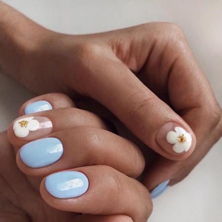Manikyr Blå Blomma Kort Nagellapp 24st