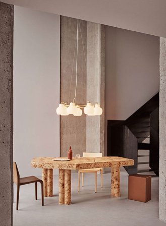 VL ringkrone taklampe 7 lys - opal/messing