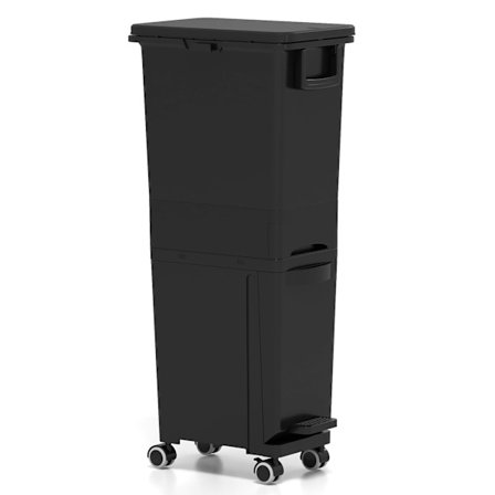 Kökssoptunna med 3 fack, svart, 4 hjul