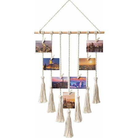 Riippuva valokuvanäyttö Makramee-seinäriippuvat kuvat Järjestäjä Koti sisustus, 20 puuklipsillä