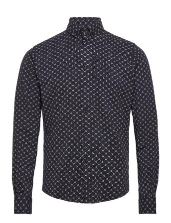 Hudson Aop Stretch Shirt Ls Skjorte Casual Blå Clean Cut Copenhagen