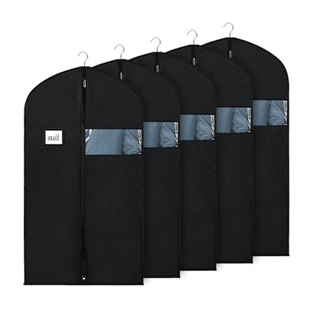 Klesdeksel med gjennomsiktig vindu [5 stk] Non-Woven Dressposer Beskytter Klesposer Jakkeovertrekk for Garderobe og Reise, 60 x 100cm Svart