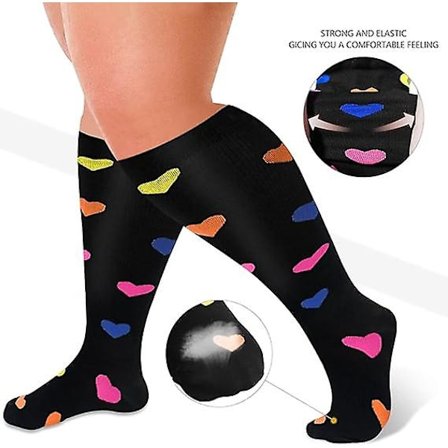 3 par plus size kompressionsstrumpor för kvinnor och män bred vad 20-30 mmhg extra stora knähöga stöd för cirkulation-3 mönster-4X-Large