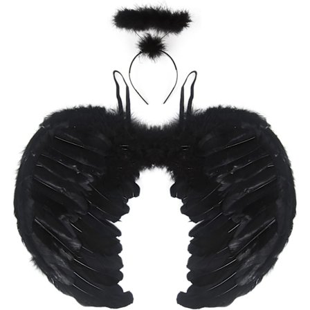 Englevinger og glorie, hvide engelvinger Faldne engelvinger Kostume til Halloween julefest for voksne ... Sort