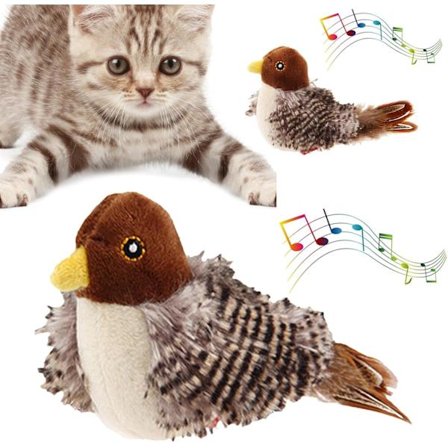 2 stk Simulert Kvitrende Fugl - Interaktiv Katt Fjærleketøy | Melodi Jager Kjæledyr Fugl Leke