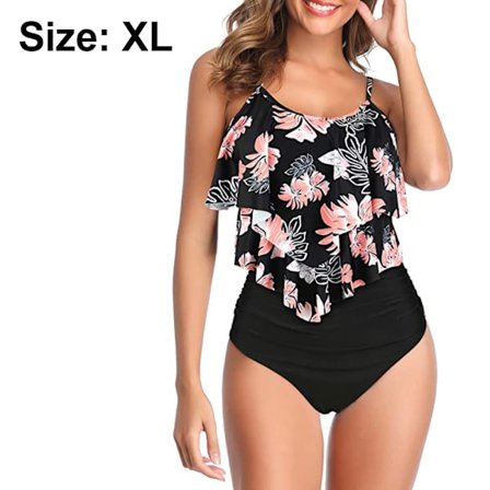 Sommer Dame Blomsterprintet Flæse Højtaljet Bikini Sæt Dame Mavekontrol Badedragt Svømmedragt Flæse Peplum