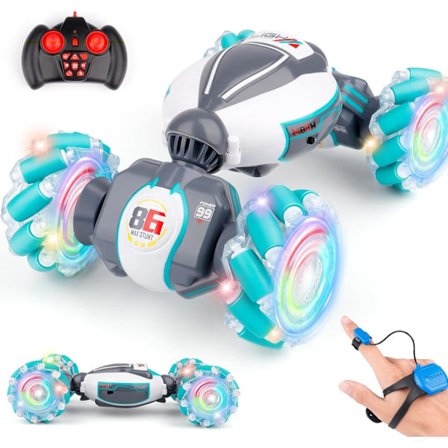 Håndkontrollert RC Stuntbil, Geststyrt 4WD Roterende Kjøretøy med Lys og Musikk, Kul Fjernkontroll Leketøy Gave til Barn Gutter A