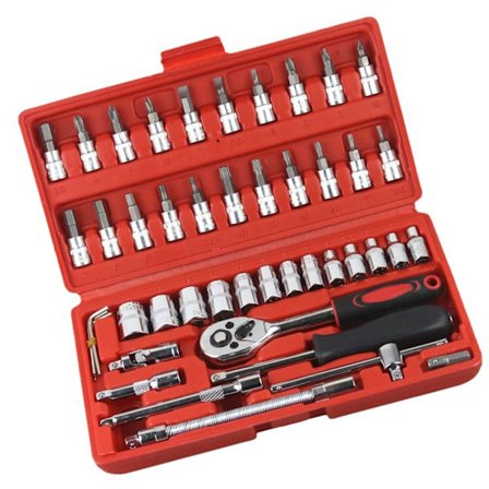 46x Liten Hylsnyckel Spärrnyckel Skruvmejselset 1/4 tum Metrisk Hylsverktyg