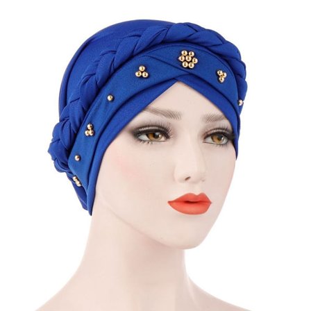 Dame Turban Cap Beaded Hodeskjerf ROYAL BLUE