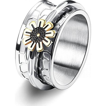 Rostfritt Stål Blomma Carving Spinner Ring Daisy Fidget Band Ringar Måne Stjärna Onda Ögon Kors Ångest Ring för Kvinnor Män-US12