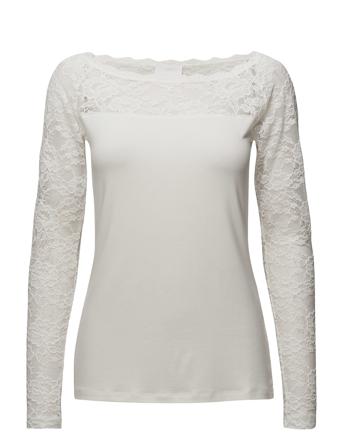 Lacy Boat T-Shirt Bluse Langærmet Creme Kaffe