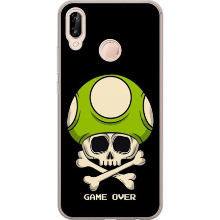 Yhteensopiva Puhelinkuori Huawei Huawei P20 lite Pelimotiivi, jossa on kuolonsyöjä ja vihreä sieni retro pelityylillä ja tekstillä game over