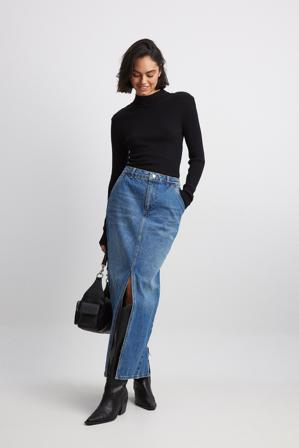 NA-KD Maxikjol i denim med slitsdetaljer - Maxikjolar - Blå - EU 32