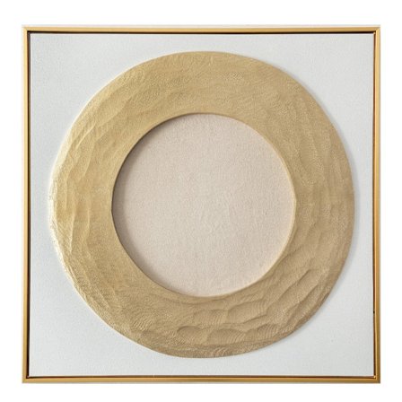 Dekorativt lærredsmaleri, 80x80cm, guld og hvid