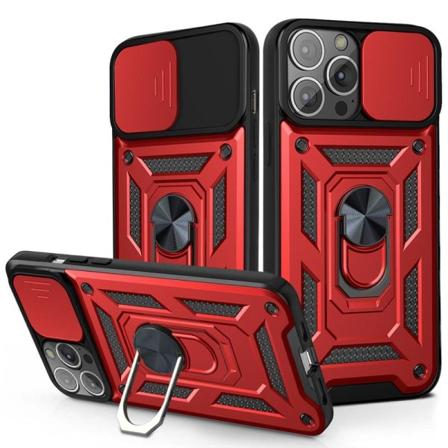 Iphone 13 - Hybrid Ring Skal Camshield - Röd