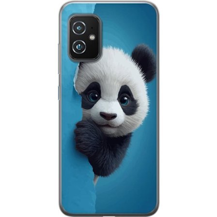 Yhteensopiva Puhelinkuori Asus Asus Zenfone 8 Söpö panda, joka kurkistaa paperin läpi pehmeässä 3D-kuvituksessa