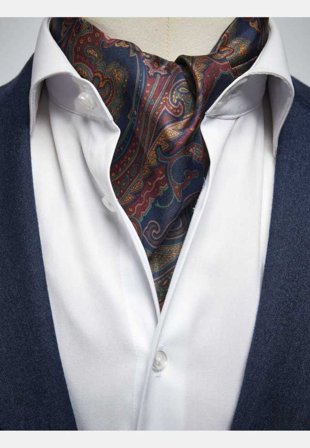 John Henric Silk Single Pointed Ascot Paisley Kostymtillbehör Herr Blå ONESIZE