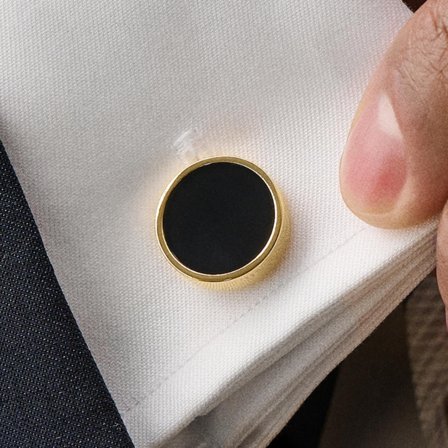 Ronde goudkleurige manchetknopen met onyx voor mannen