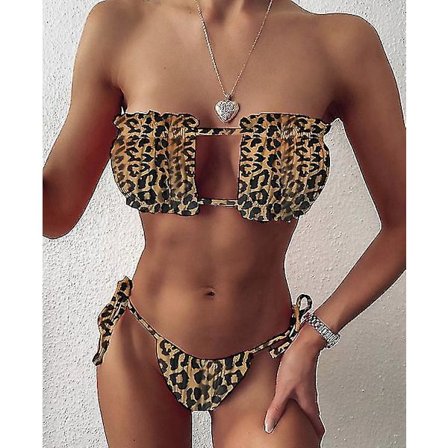 Sexig Bikini Plisserad Bandeau Baddräkt Kvinnlig Baddräkt Kvinnor Mini Trosa Bikini Set Badkläder