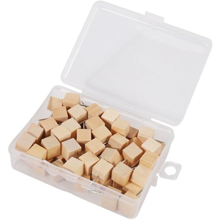 60 stk. dekorative træ firkantede trykknapper, træ og stål nålespids tommelfinger knappenåle til fotos, kort og korktavler