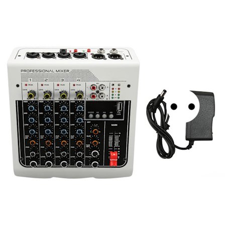 4-kanals Bluetooth USB Mini Lydmixer med DPS-processor Digitalt display RCA EU-stik 100-240V