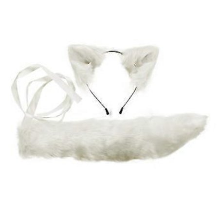 Voksen Barn Simulering Plysj Ulv Katteører Hodebånd Bandana med Furry Lang Hale Sett Anime Cosplay Kostyme Rekvisitter Halloween Fancy Party Tilbehør