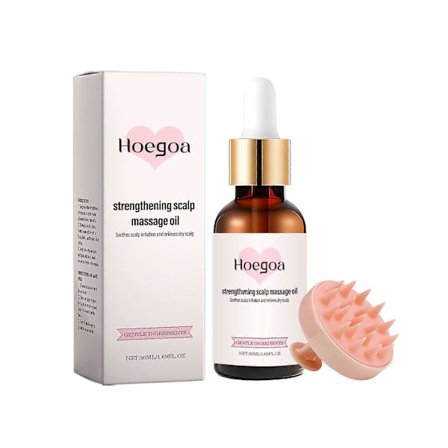 Hoegoa Massageolja för hårbottenvård (med kam) Ger näring åt hårbotten, lugnar hårbotten och ger håret lyster. Rosmarinolja för hårvård