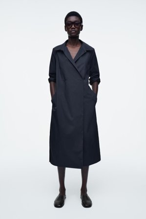 COS Women's Double-Breasted Midi Shirt Dress in Blue