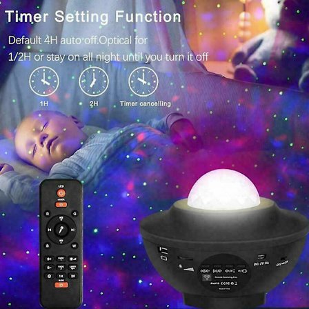 Galaxy Starry Sky LED-projektor nattlys Bluetooth-høyttaler nattbordlampe dekor