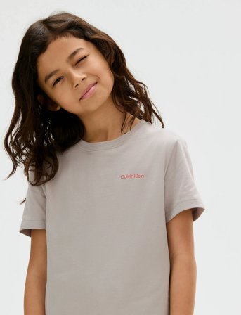 Calvin Klein Chest Inst.logo Ss T-Shirt - Beige - 128