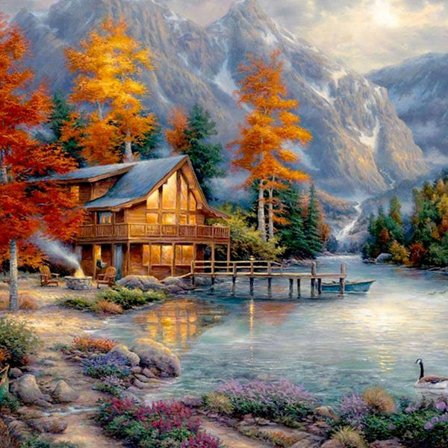 30x40cm, Høstlandskap 5d diamantmalt rhinestones brodert lerret