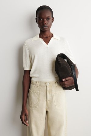 COS Knitted Linen-Merino Polo Shirt in White - Women
