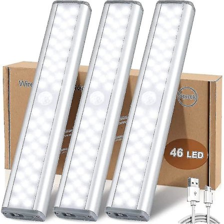 46 Led Lights,motion Sensor,3 Lighting Modes Wireless Usb Rechargeable Closet