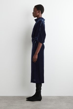 COS Draped-Neck Velvet Midi Dress in Blue - Women