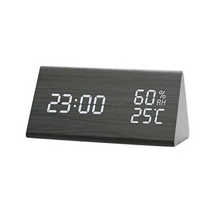 Vækkeur Digital Træ, LED Bordur Med Fugtighed Og Temperaturvisning Usb Strømforbindelse