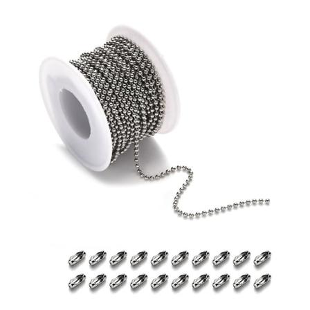 10 m kulkedjor i rostfritt stål Halsband med 20 st kopplingar Spännen Silver Bead Chain 2.5mm
